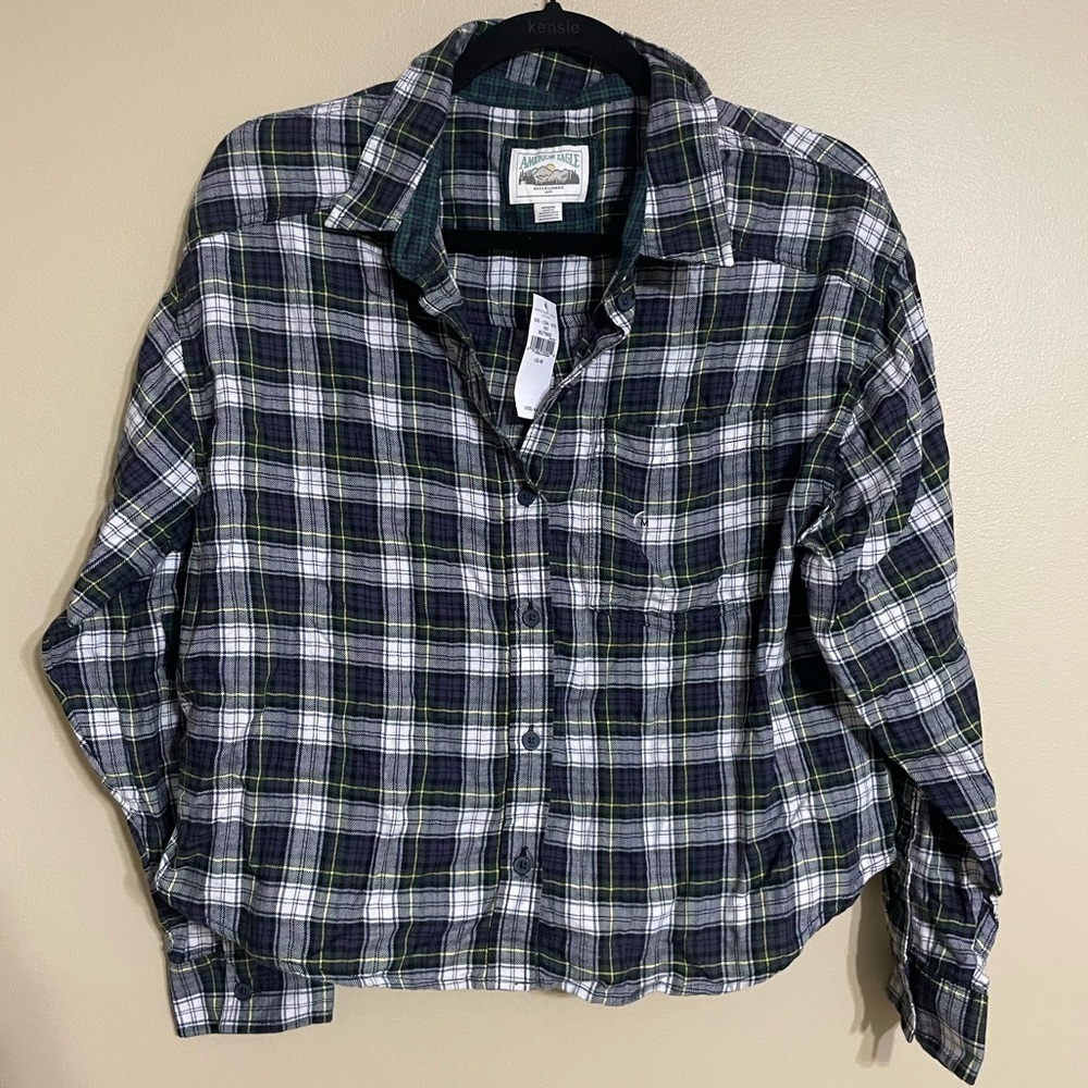 American Eagle Green & Navy Flannel cotton blend size‎ medium NWT